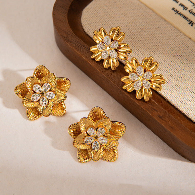 Stainless Steel Flower Texture Earrings