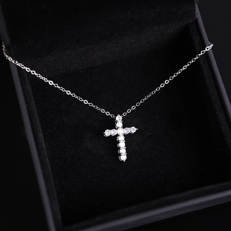 s925 sterling silver diamond cross necklace