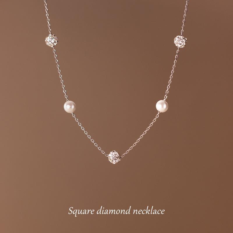 S925 Silver Sparkling Diamond Circular Spaced Bead Necklace
