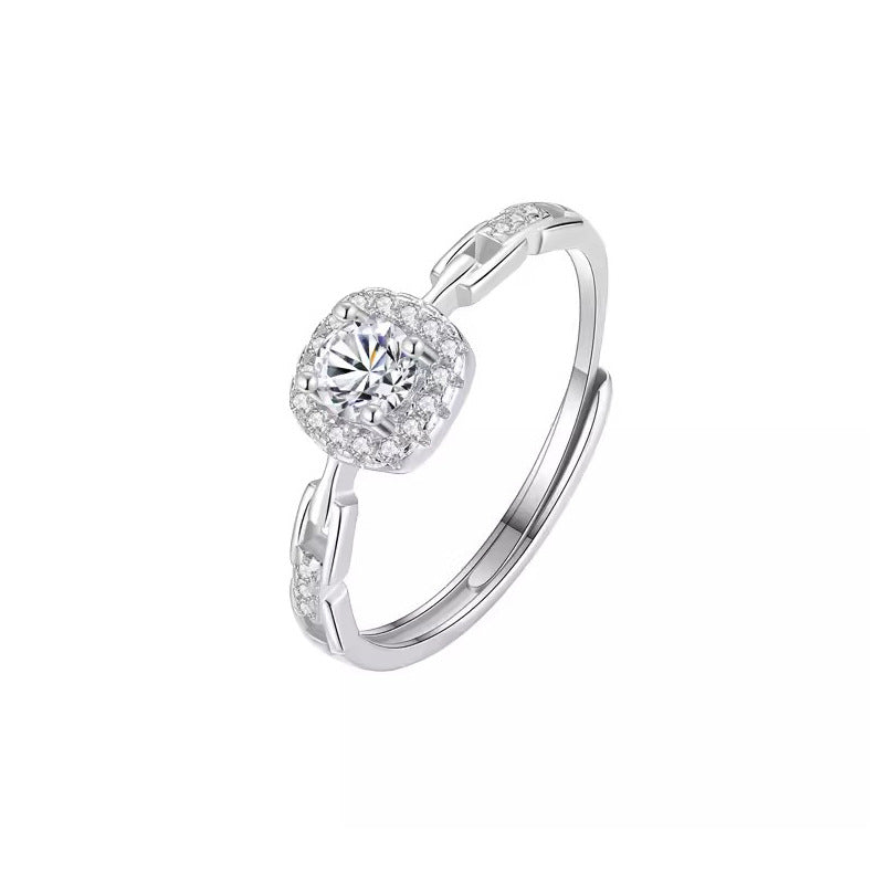 S925 Sterling Silver Zircon Square Diamond Chain Ring