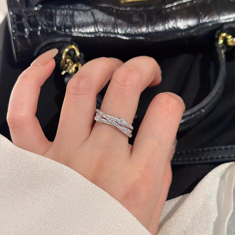 S925 sterling silver three-layer surround micro diamond ring