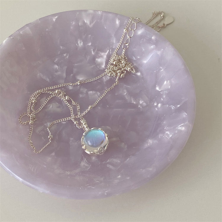 S925 sterling silver AB colored stone necklace