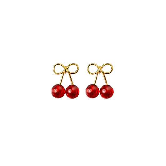 S925 silver red cherry earrings