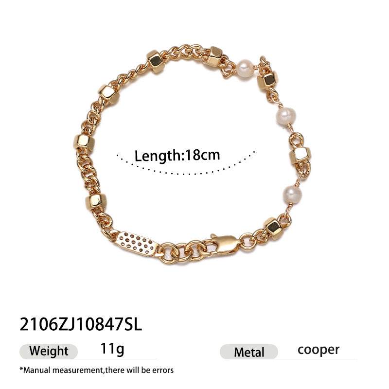 High color retention brass plating real gold natural real pearl bracelet