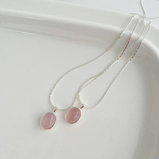 S925 Sterling Silver Pink Chalcedony Necklace