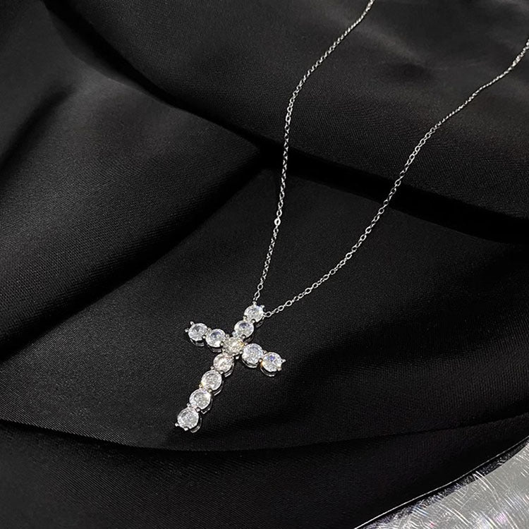 s925 sterling silver diamond cross necklace