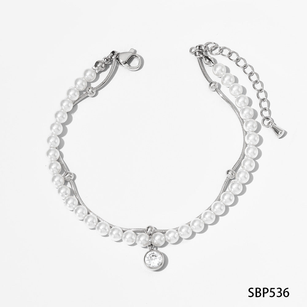 Pearl zircon stainless steel bracelet