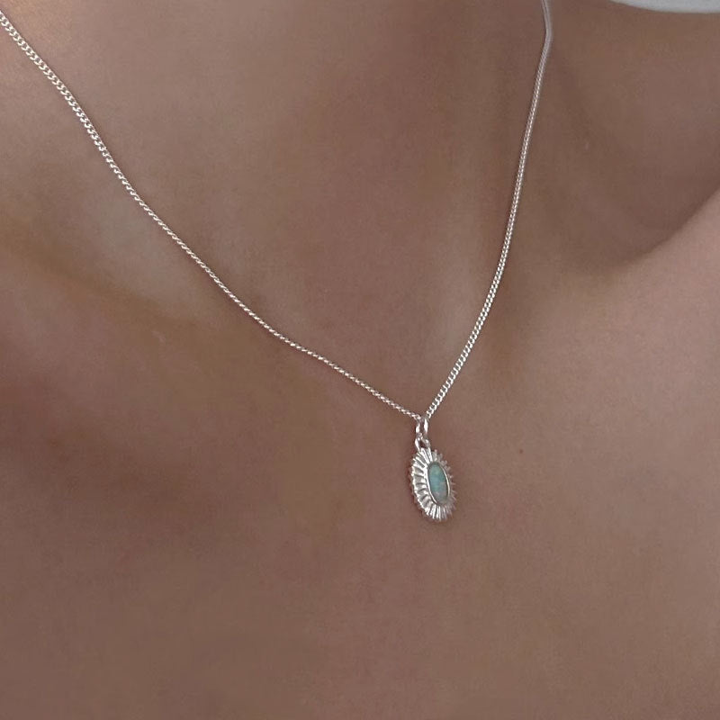 S925 sterling silver opal stone necklace