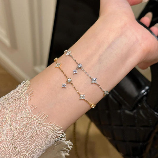 Four-leaf Clover Tassel Zircon S925 Sterling Silver Bracelet