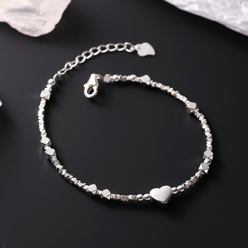 925 sterling silver crushed silver heart bracelet