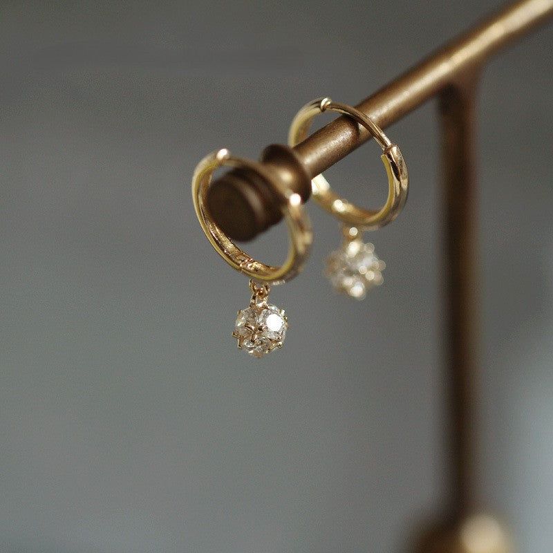 Shiny ball S925 silver plated 14K gold earrings