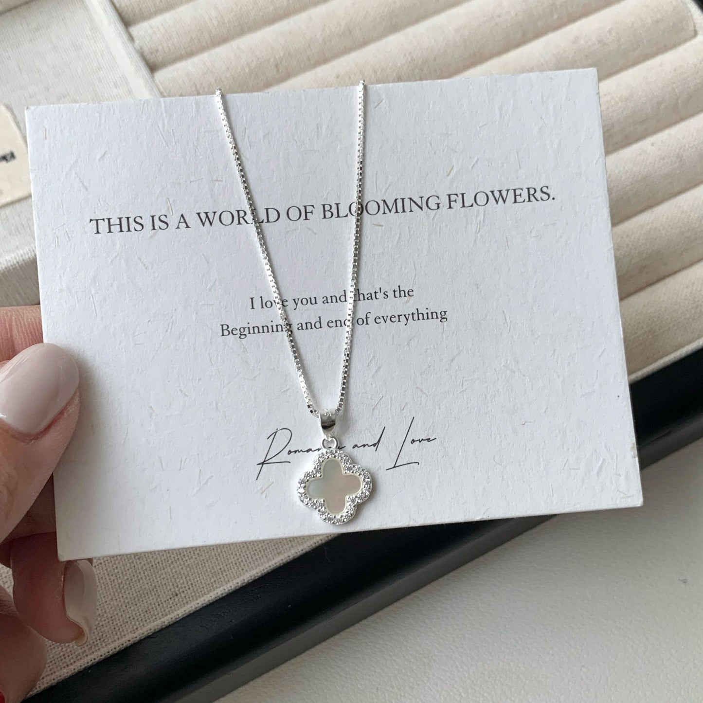 S925 sterling silver full diamond Bai Bei four-leaf clover necklace