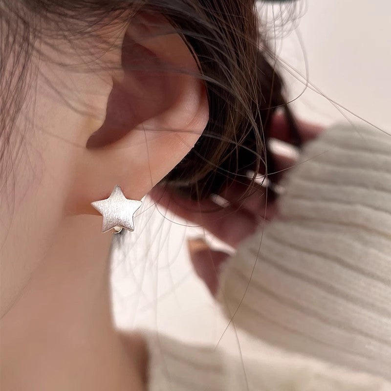 s925 sterling silver cute brushed star earrings