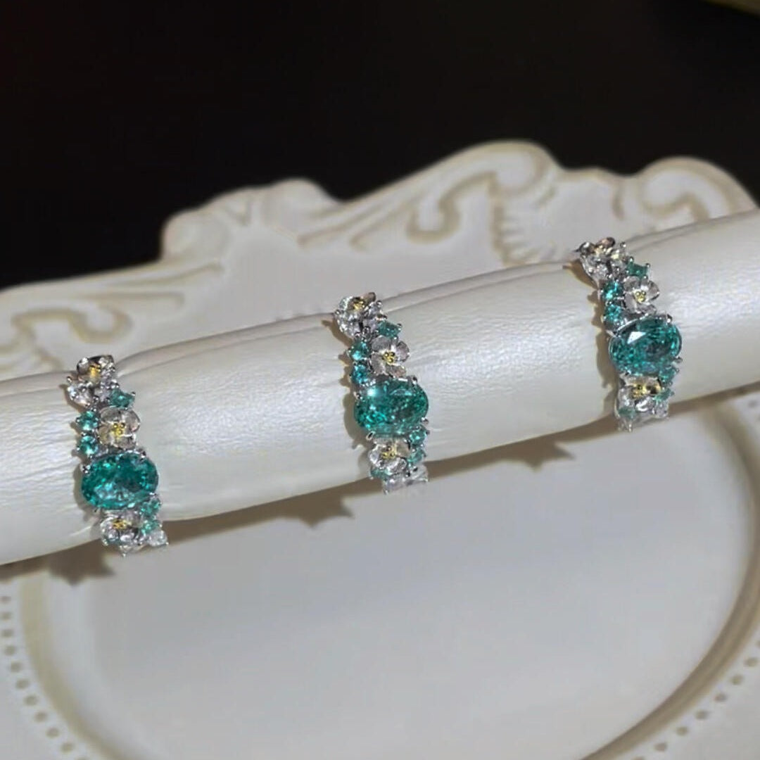 S925 sterling silver flower fairy blue hydrangea paraiba ring