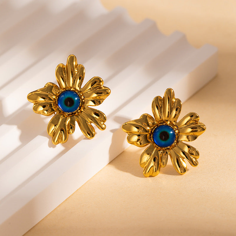 Stainless Steel Flower Texture Earrings