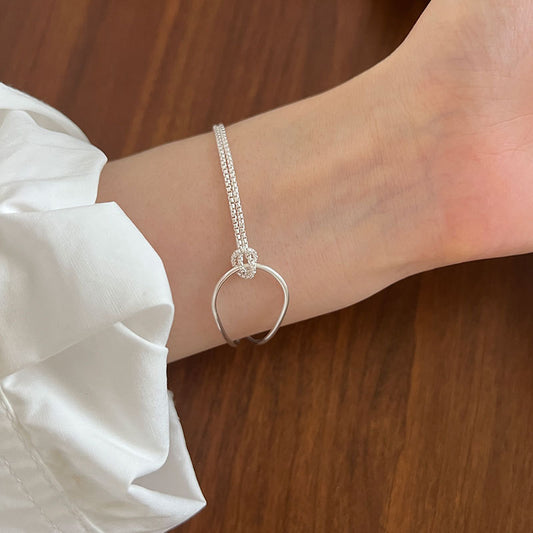 S925 sterling silver asymmetric double-layer knotted bracelet