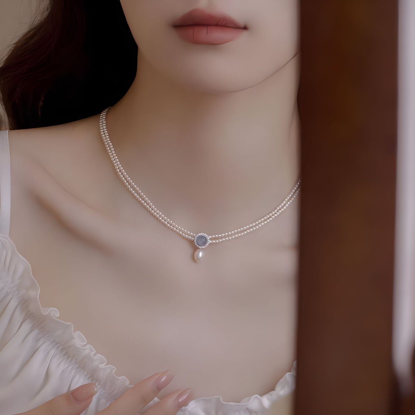 S925 天然アクアマリン淡水真珠ネックレス