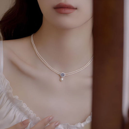 S925 Natural Aquamarine Freshwater Pearl Necklace