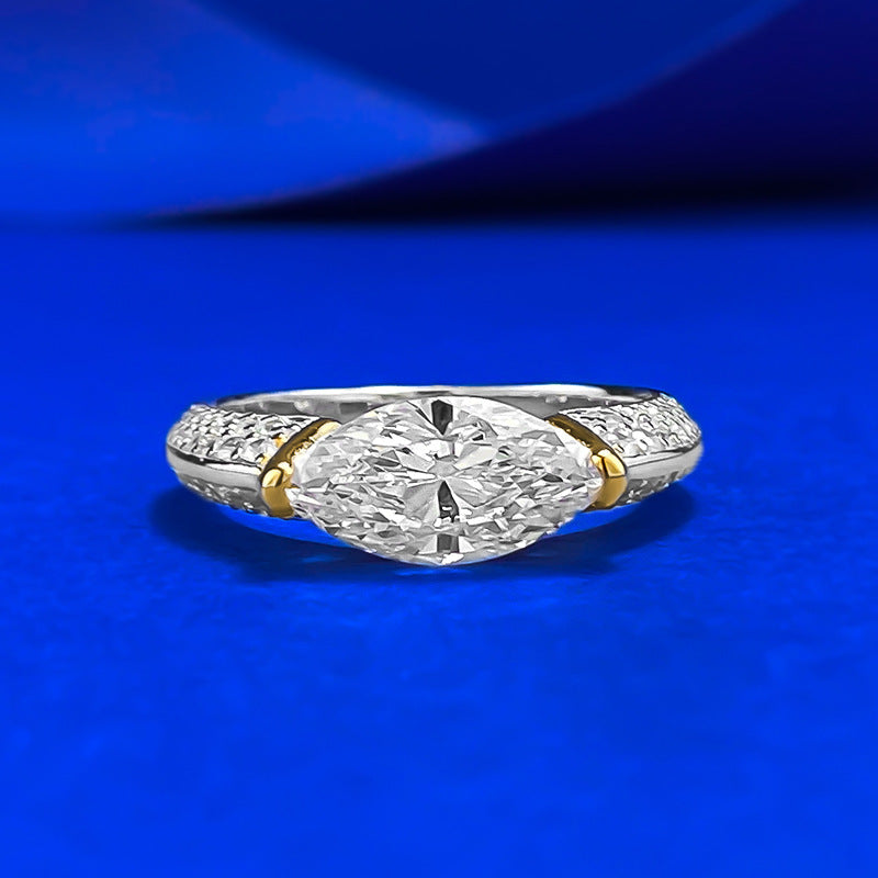 S925 Silver 6 * 12mm Horse Eye White Diamond Ring