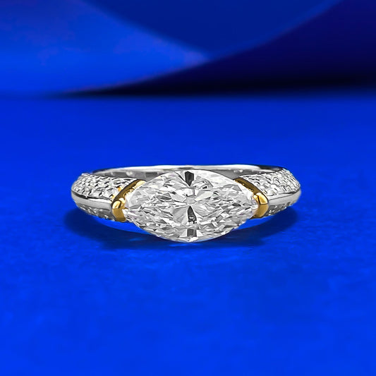 S925 Silver 6 * 12mm Horse Eye White Diamond Ring