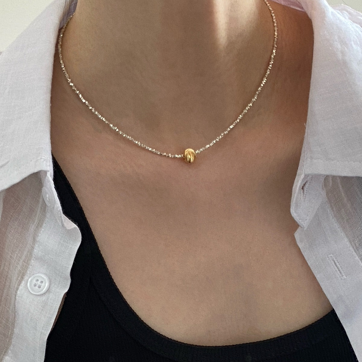 925 Broken Silver Golden Water Drop Cat Eye Necklace