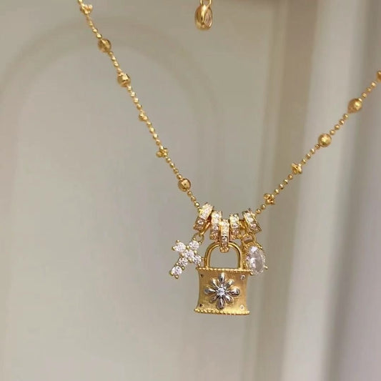 Wire drawing craft running ring cross lock bag necklace