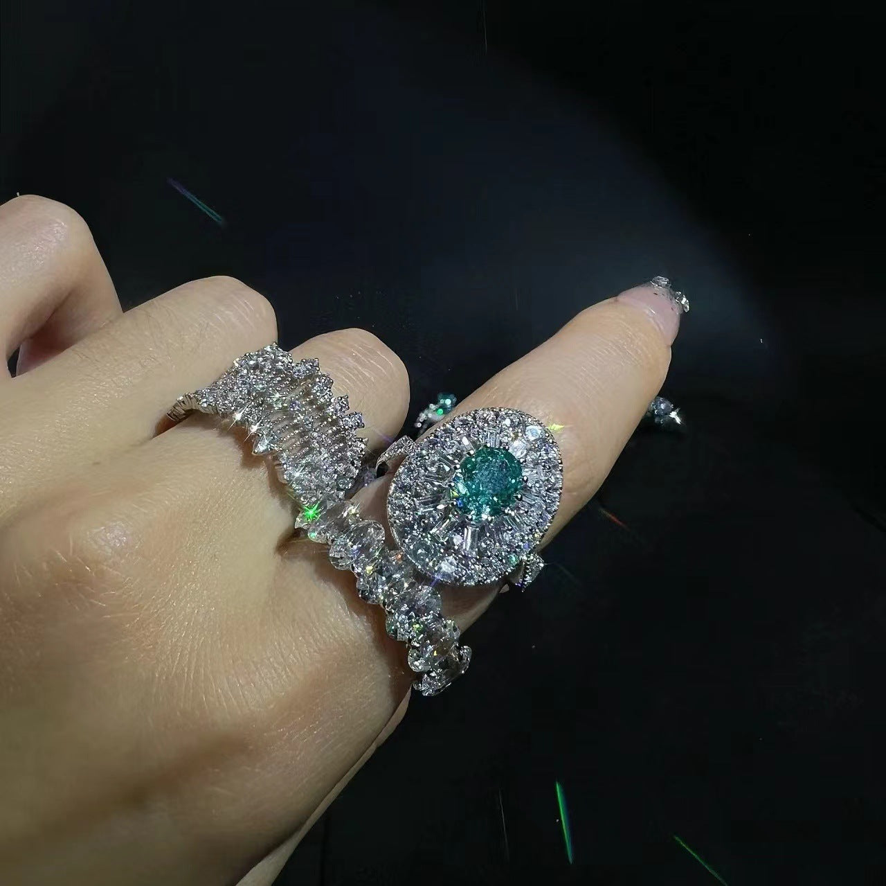 S925 Sterling Silver Plated Vegas Blue Paraiba Brilliant Star Web Diamond Ring Collection