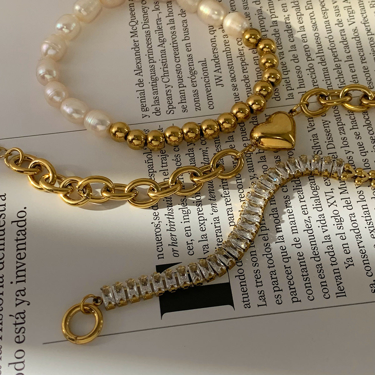 Natural Freshwater Pearl Love Zircon Bracelet suit