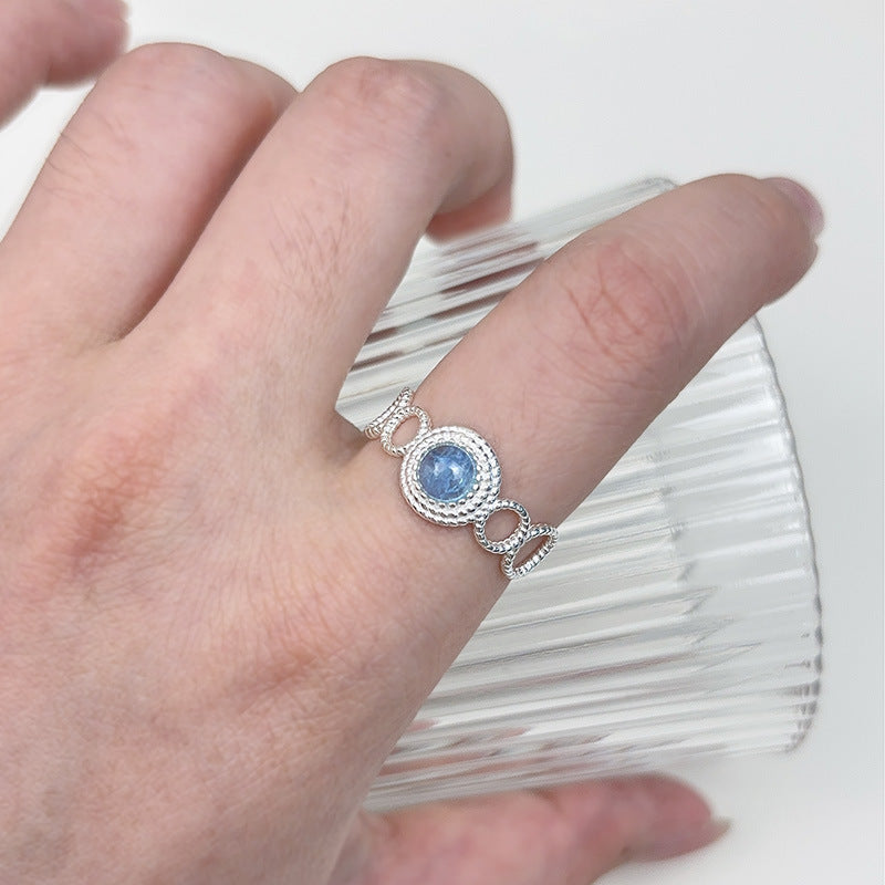 S925 Sterling Silver Natural Aquamarus Ring
