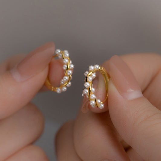 S925 pure silver twisted flower wreath bead earrings