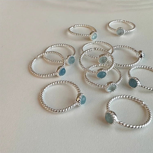 s925 sterling silver ice crack natural aquamarine ring