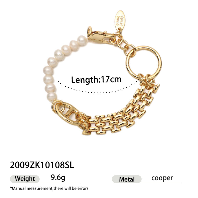High color retention brass plating real gold natural real pearl bracelet