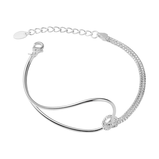 S925 sterling silver asymmetric double-layer knotted bracelet