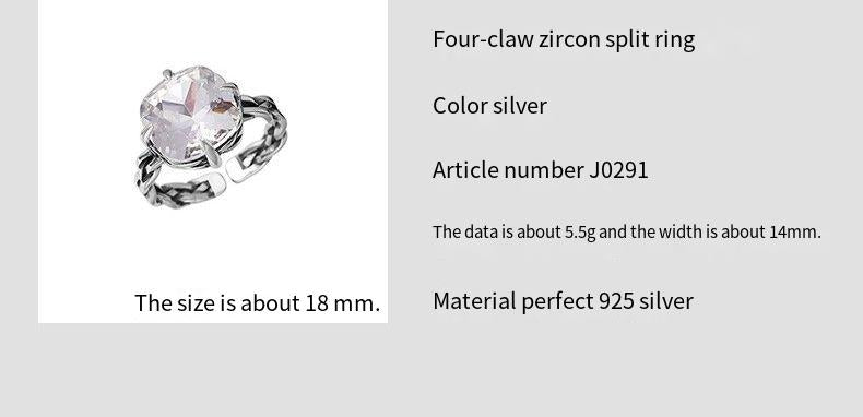 925 sterling silver four-claw zircon ring