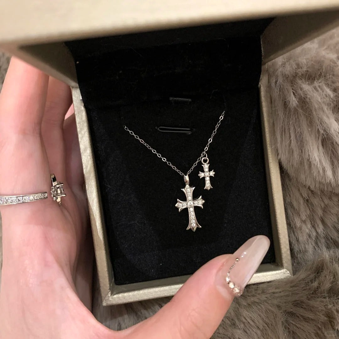 925 Silver Double Cross Necklace