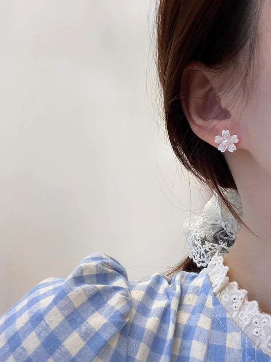 S925 sterling silver cherry blossom earrings