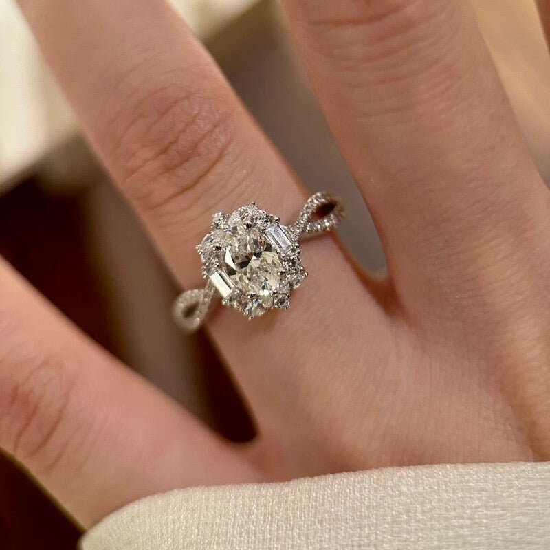 全身S925スターリングシルバーのファッション花火と鳩の卵のオーバルリング