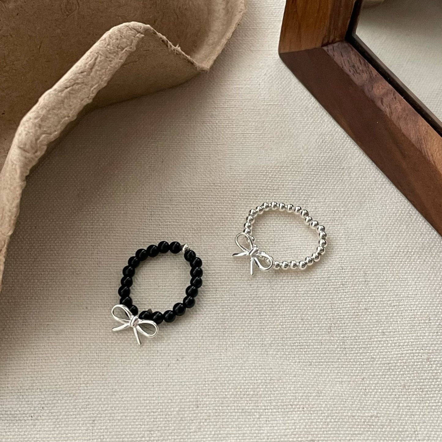 S925スターリングシルバーのボウビーズリング