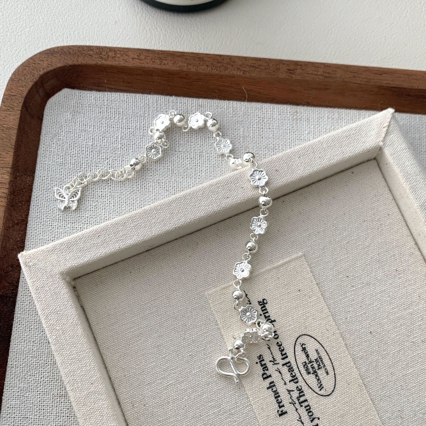 S925 Sterling Silver Peach Blossom Butterfly Bracelet