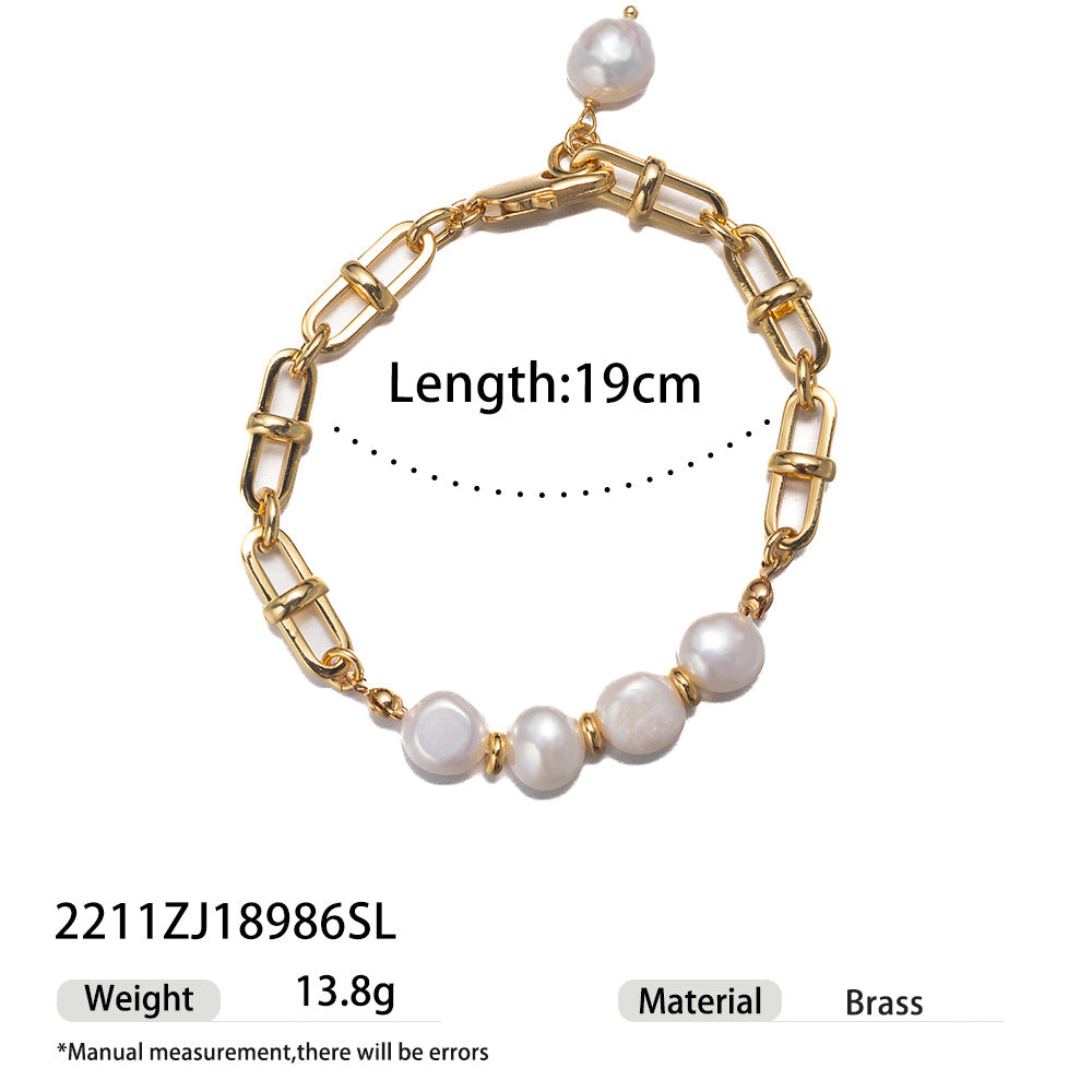 High color retention brass plating real gold natural real pearl bracelet
