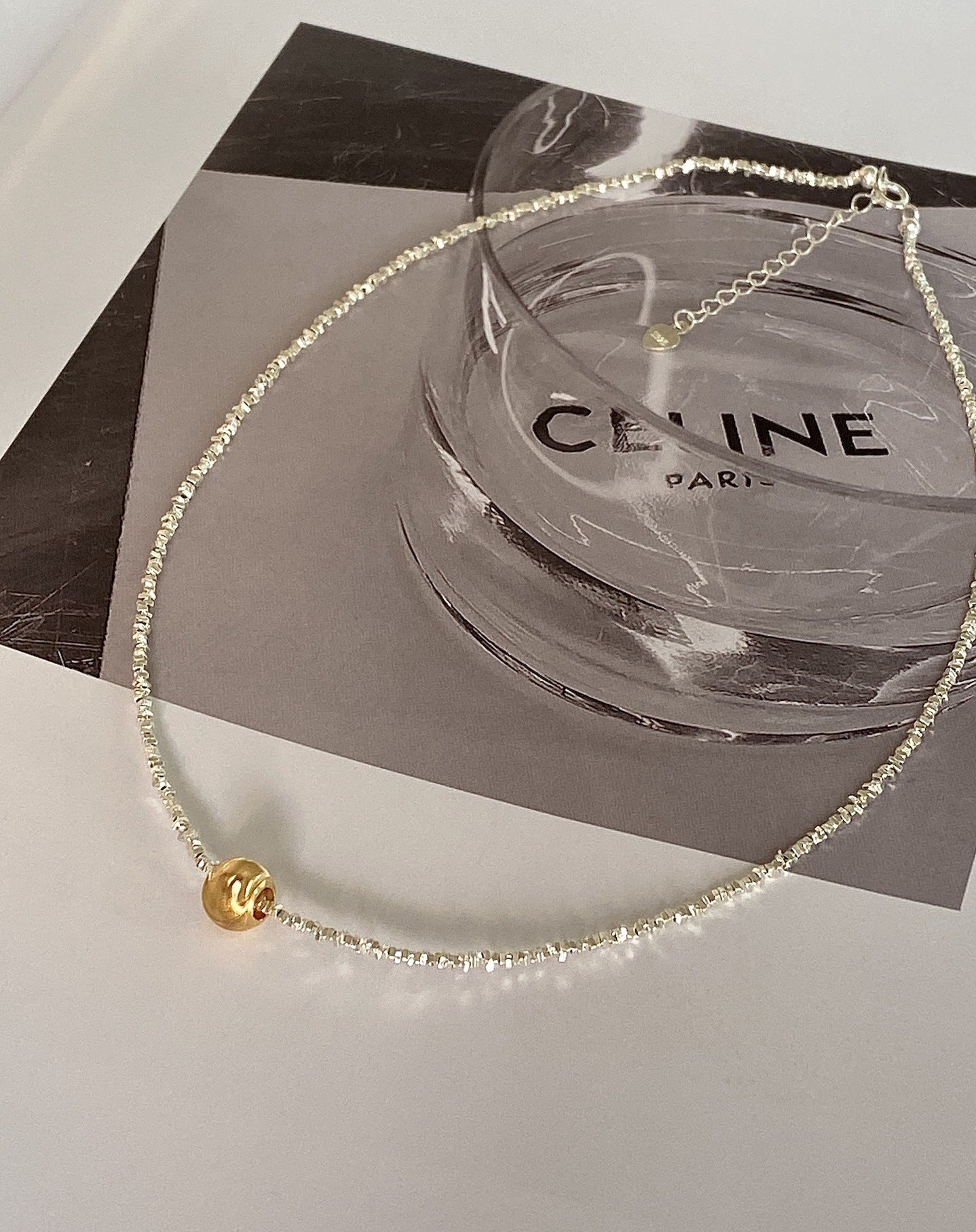 925 Broken Silver Golden Water Drop Cat Eye Necklace