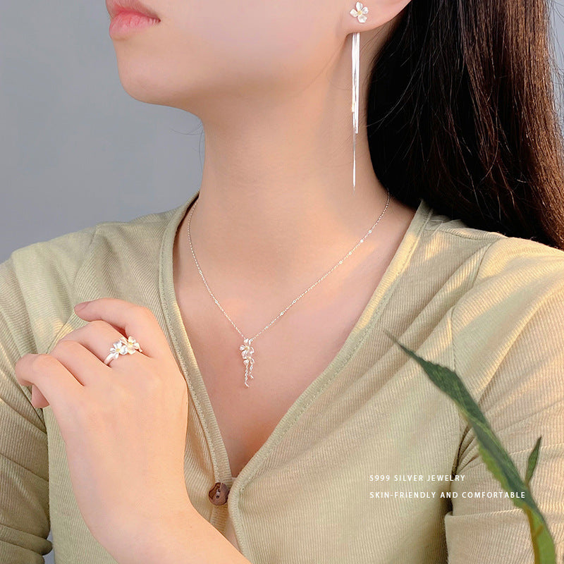 S999 foot silver elegant gardenia series set earrings ring necklace