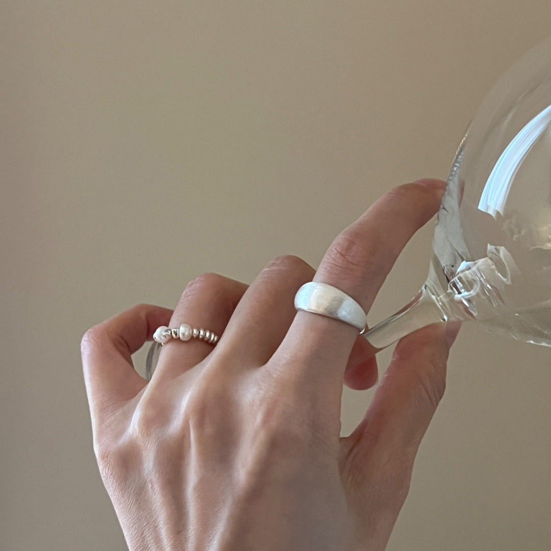 S925 Sterling Silver Freshwater Pearl Broken Silver Ring