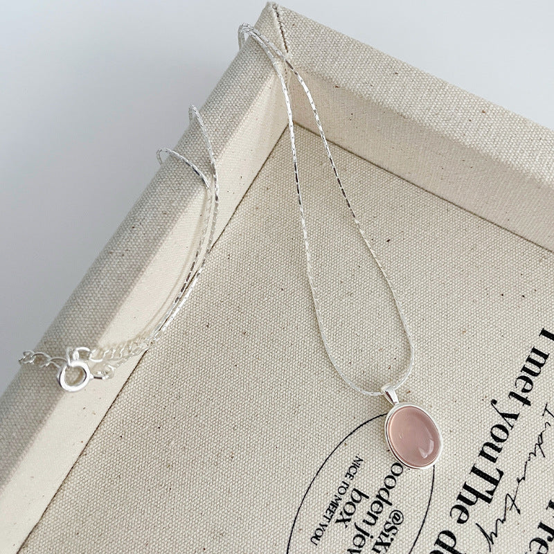S925 Sterling Silver Pink Chalcedony Necklace