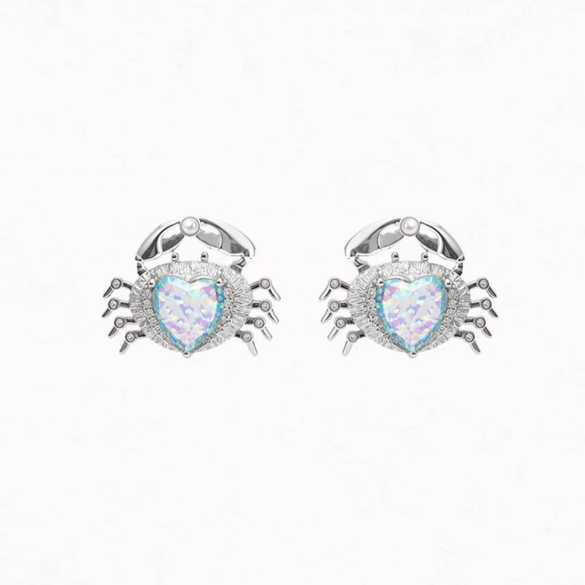 Opal Crab Blue Pearl Heart-Shaped Ocean Necklace Bracelet Stud Earrings