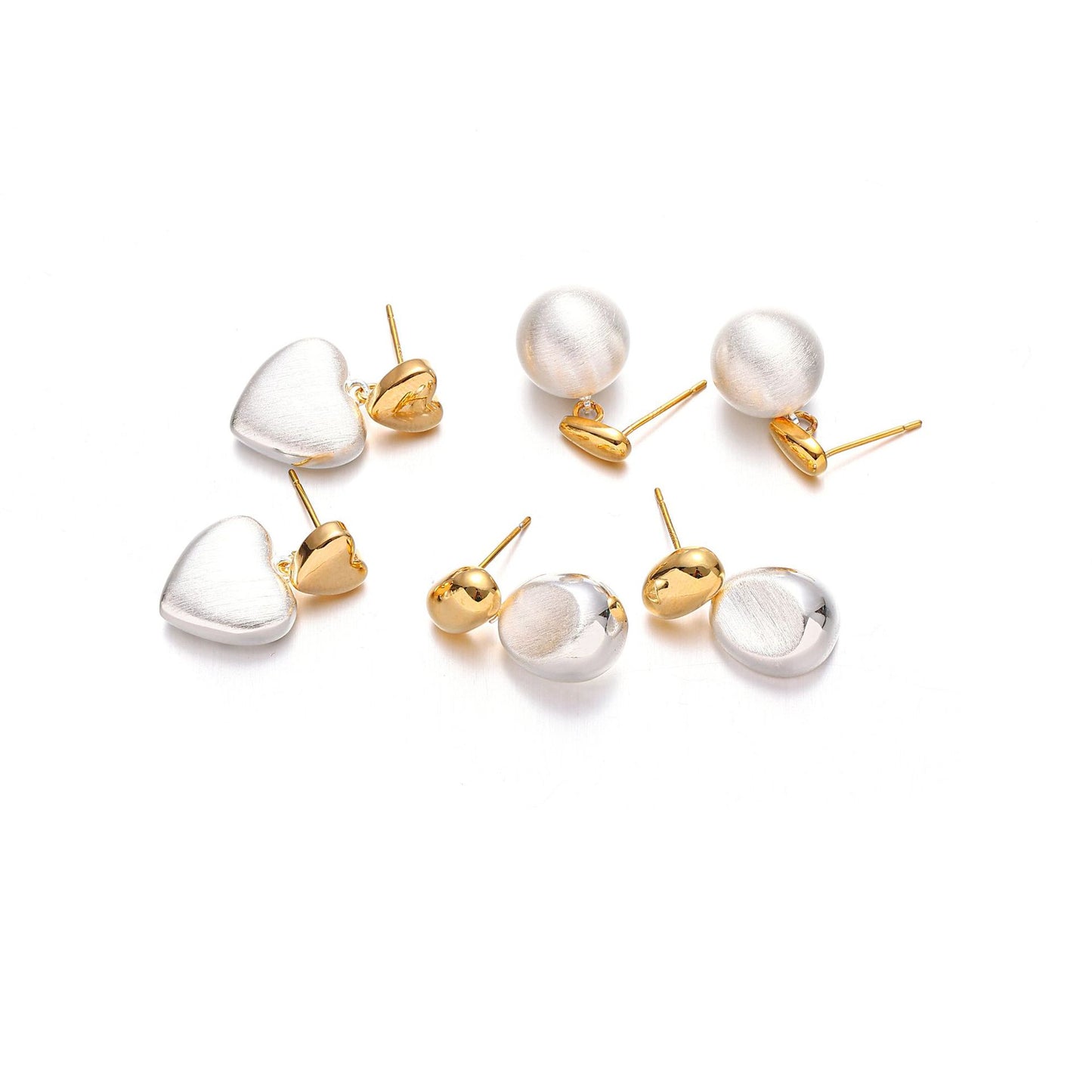 ダブルラブゴールドワイヤードローイングハート型ボールイヤリング