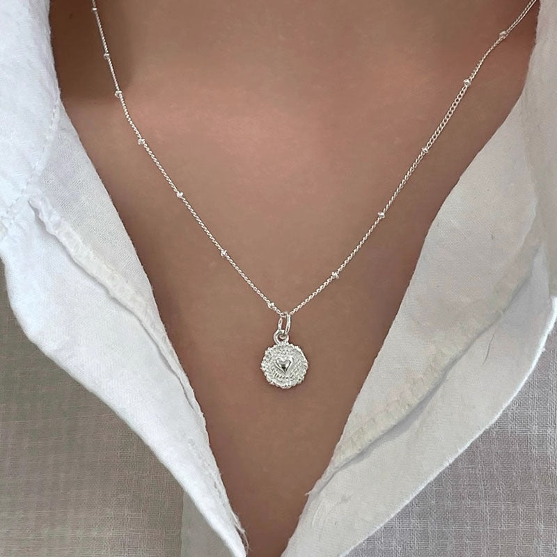 s925 sterling silver small round heart necklace