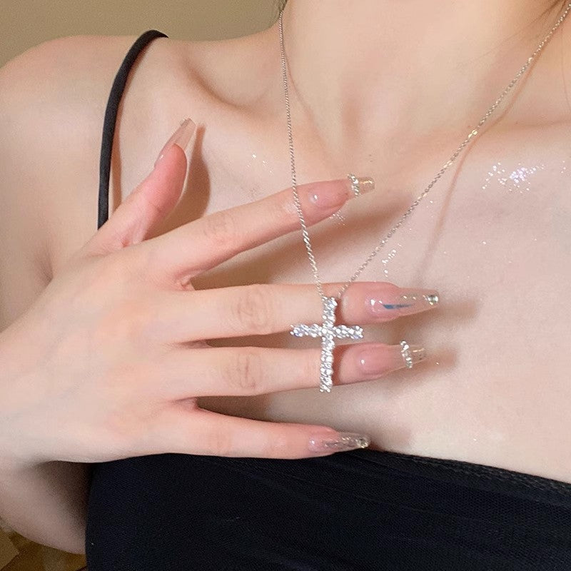 s925 sterling silver diamond cross necklace