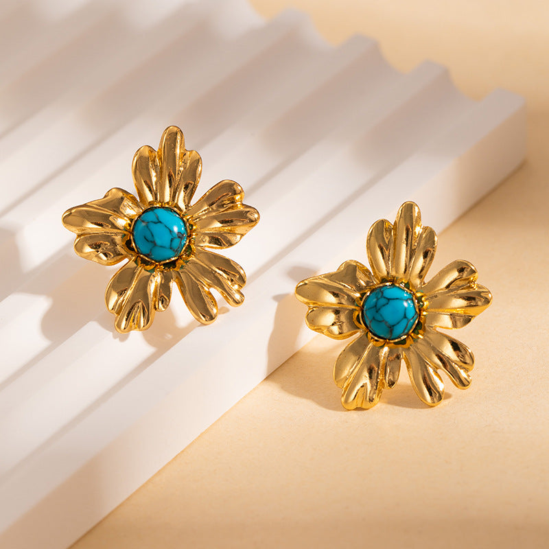 Stainless Steel Flower Texture Earrings