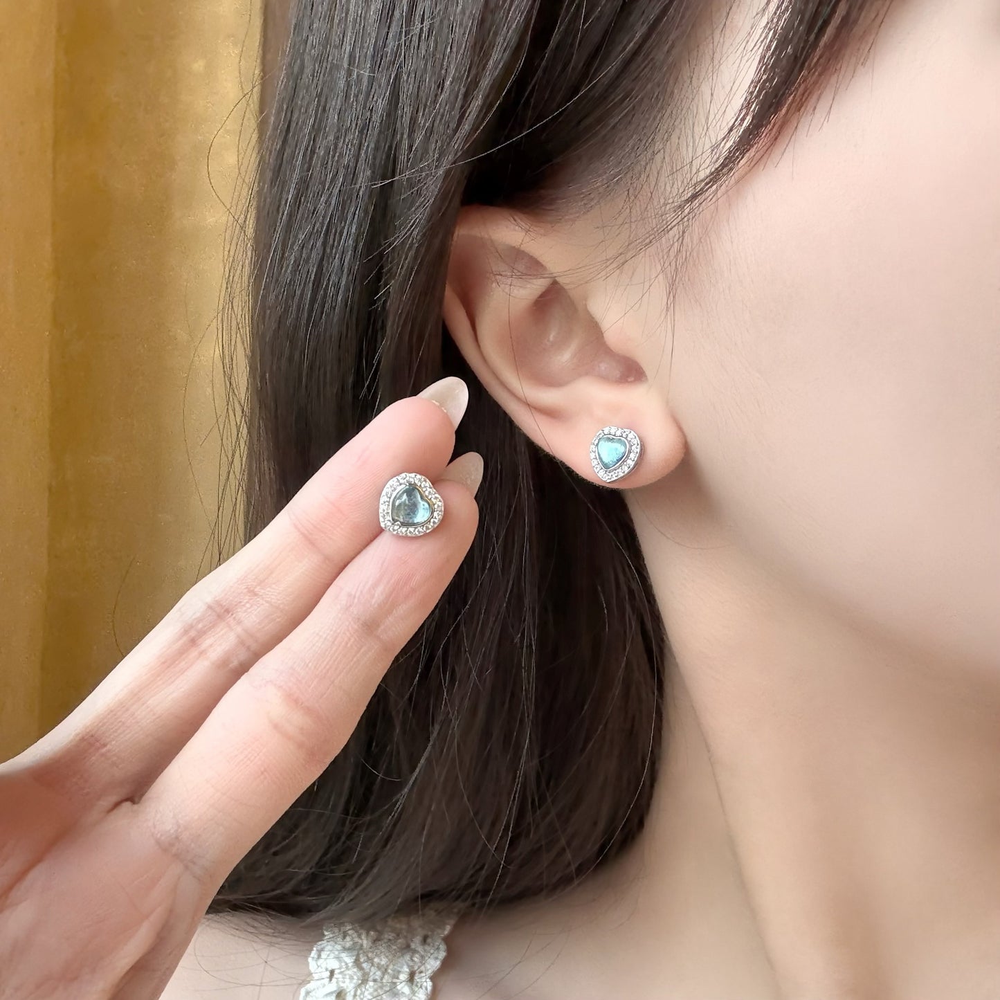 S925スターリングシルバー天然アクアマリンイヤリング